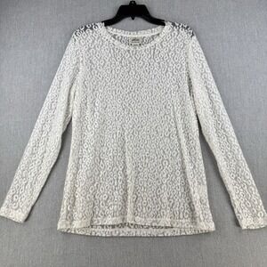 Ariat Top Womens XL White Lace Sheer Long Sleeve Western Boho Blouse